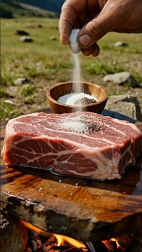 ASMR Steak on Hot Stone Over Campfire 🔥 Satisfying Sizzle & Smoke Sounds #asmr #asmrfood
