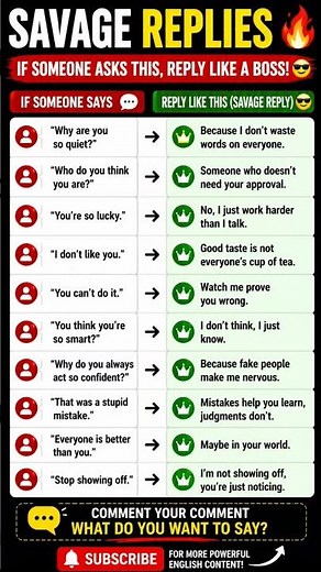 Savage English replies 😎🔥Learn smart comebacks without sounding rude.