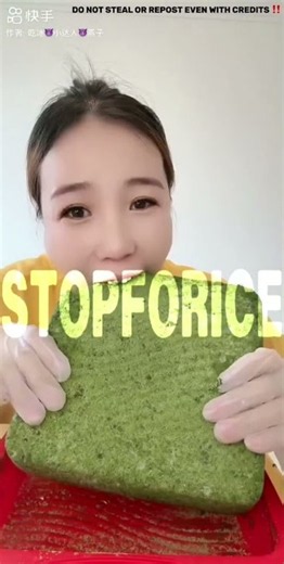 Qian new big latest squeaky refrozen dry matcha ice block eating only bites mukbang with swallowing