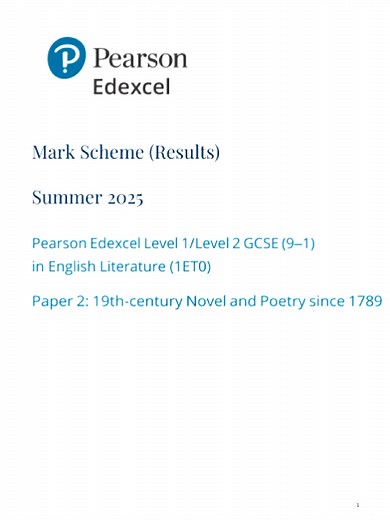 Pearson Edexcel GCSE English Literature Paper 2 Mark Scheme 2025