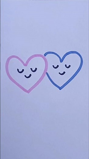 How to Draw Two Cute Love Hearts Step by Step 💖💙 #HowToDraw #CuteDrawing #HeartDrawing #LoveHearts