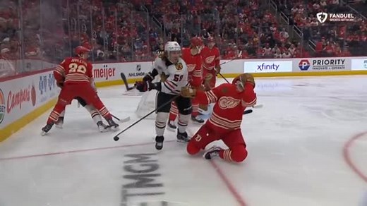 NHL Dives | @detroitredwings captain Dylan Larkin (@dylanlarkin71) gets tapped on the visor by @nhlblackhawks player Tyler Bertuzzi (@bertuzzi17) and... | Instagram