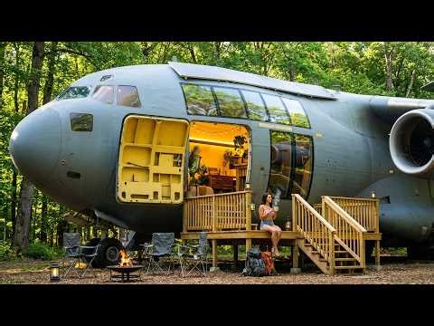 Building a Dream House Inside an Abandoned C 17 Globemaster Aircraft in a Dense Forest ASMR Survival