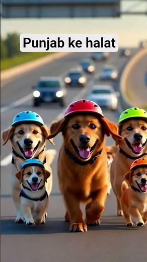 Five Cute Dogs Wearing Helmets Walking on the Road – Funny Animal Video