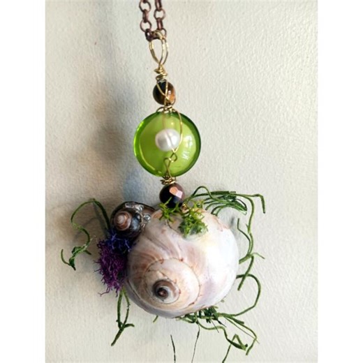 Seashell Pendant: Shark Eye Moon Snail, Lampwork Glass, Tigers Eye Bead - Etsy