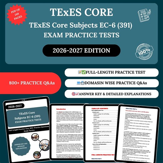 Buy Texes Core Subject Ec-6 (391) Practice Exam 2026 | Texes 391 | Ec-391 Core Subjects | Texes Core Subject Ec-6 Practice Test | Ec 6 Exam Online in India - Etsy