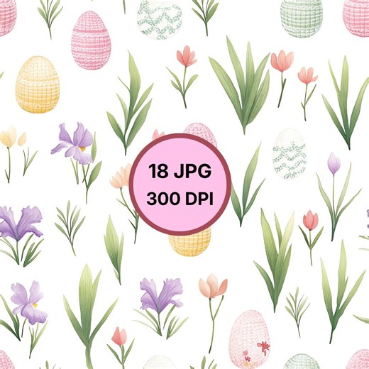 Easter Seamless Pattern | Knitted Easter Eggs & Spring Flowers | Cozy Watercolor Design | 18 JPG 300 DPI - Etsy