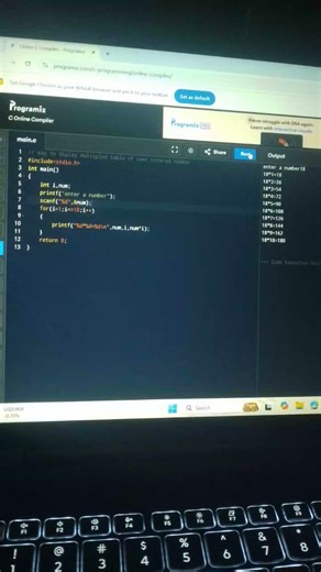 How to display a multipled table of the user entered number? #trending #viral #coding #subscribe 🧑‍💻