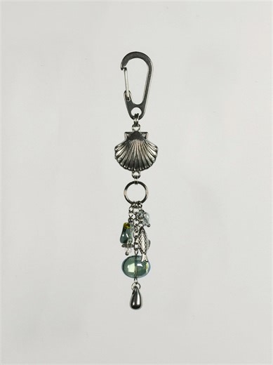 Ocean Keychain | tarnish-free steel sea shell fish sea glass dangly grunge unique zipper bag charm