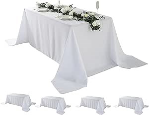 Craft And Party 5 Pack Rectangle Tablecloth, 90 x 132 Inch White Tablecloth, 8ft Rectangle Table Cloth, Polyester Fabric Washable Tablecloth for Home, Party, Wedding or Restaurant Use.