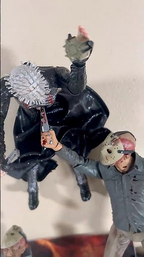 Jason sends Pinhead straight to hell. #jasonvoorhees #pinhead #horror #figures ￼