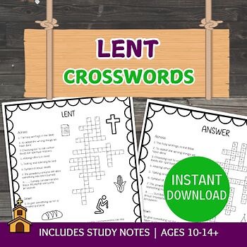 Lent Crossword Puzzle, Ash Wednesday Activity Worksheet, Sunday School Lessons