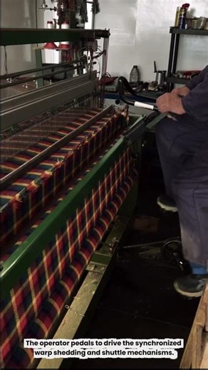 Pedal-Powered Mechanical Loom Machine Weaving Traditional Plaid Tartan Fabric #factory