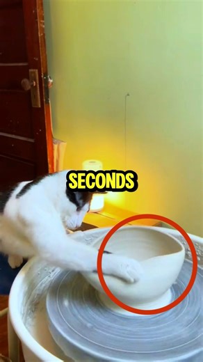 Cat Jumps on Pottery Wheel… Then Learns to Make His Own 🐱❤️ #cat #catart #animals