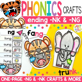 -NK & -NG Endings Phonics Crafts and Worksheets Glued Sounds Animal Activities