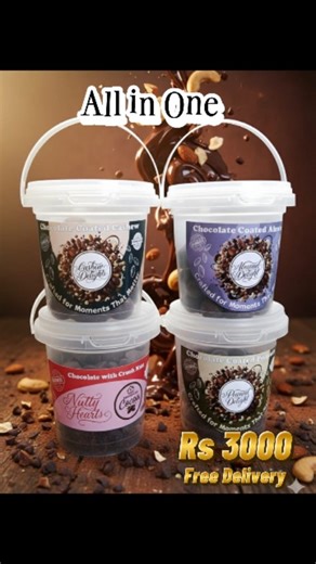 Maison De Cocoa on Instagram: "✨ All-in-One Chocolate Delight Box ✨ Aik hi pack me 4 premium chocolate treats jo har chocolate lover ka dream hai 🍫💝 ✔️ 100g Cashew Delights – rich & creamy taste ✔️ 100g Almond Delights – crunchy nuts with smooth chocolate ✔️ 100g Peanut Delights – perfect sweet & nutty balance ✔️ 100g Nutty Hearts – love at first bite ❤️ Har bite me premium quality chocolate, fresh dry fruits aur perfect coating. Ye combo box perfect hai gifting, celebrations, parties aur self