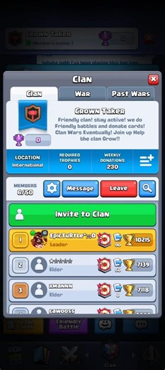 Clash Royale Need a clan to join? Join CROWN TAKER!Help the clan grow!#clashroyale #likeforlikes