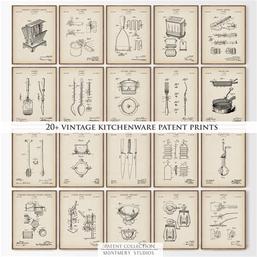 20+ Vintage Kitchenware Patent Prints Set, Cooking Patent, Vintage Kitchen Decor, Kitchen Tools Art, Retro Kitchen Wall Art, Digital, PS59 - Etsy
