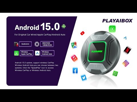 PLAYAIBOX CarPlay Ai Box Android 15.0 Wireless Carplay Android Auto Watch Video in You Car