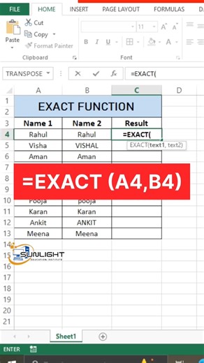 EXACT Function in Excel (Case Sensitive) | Compare Text with TRUE/FALSE | Excel Tutorial Hindi