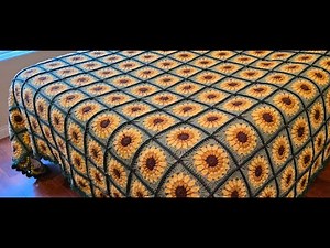 Easy Beginner Crochet Sunflower Granny Square Afghan Queen or King Size DIY Video Tutorial