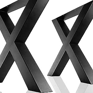 Minneer Set of 2 Industrial Country Style Steel Table Legs 28”x30” Office Table Legs 28”H x 30”W Dining Table Computer Desk Legs X Frame Heavy Duty Bench Legs DIY Iron Bench Legs