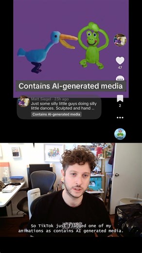 TikTok incorrectly flagged an animation I posted the other day as “Contains AI-generated media”. Since it doesn’t seem like the appeals system actually works, I wanted to post a video showing the entire (sped-up) process of how I animated both characters in VR using Quill. I DO NOT use AI in my work! All of my work is hand-made, and a lot of it is made from scratch. AI sucks and it’s super cringe and I hope that TikTok will remove this flag. It’s also such a simple and shitty little animation, w