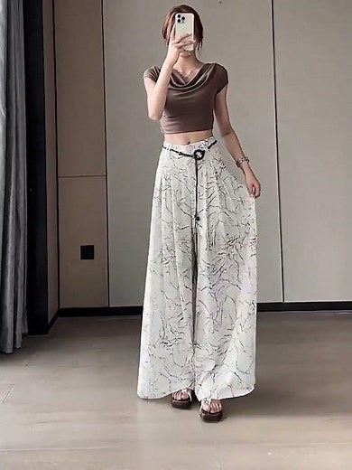 【Momoシリーズ】★カジュアルパンツ★ 2color 3種類着丈 ボトムス ズボン ガウチョパンツ レディース プリント