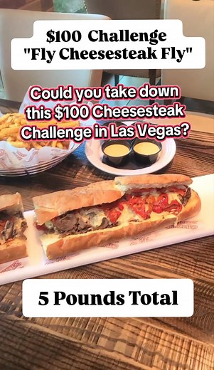 Can you take down the $100 'Fly, Cheesesteak, Fly!' Challenge at Chickies & Petes inside SAHARA Las Vegas? It's definitely the biggest cheesesteak in town! You get 45 minutes to chow down. Winners score a free meal, a T-shirt, and their name on the champions' plaque. Are you game? Let me know! #cheesesteak #foodchallenge #foodies #lasvegasfood #sahara #eatingshow #trysomethingnew #carbs #bigback #eatlocal #supportlocal #vegasfood #flycheesesteakfly #localeats #steaks #fries #toomuch #chickiesand