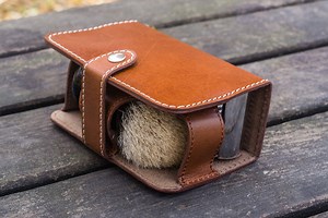 Leather Shaving Travel Kit - Brown
