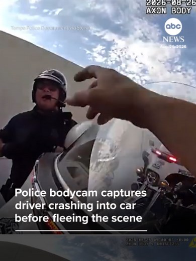 Police body camera footage shows the arrest of a teen driver who fled the scene after crashing into another motorist in Tampa, Florida, authorities said. The teen allegedly ignored an officer’s order to pull over, struck another car, and drove off before being caught and eventually charged with a felony and three misdemeanors.