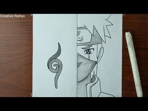 How to draw kakashi from naruto step by step | anime half face pencil drawing for beginners