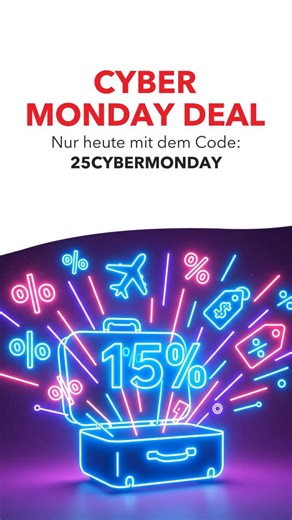 Air Prishtina on Instagram: "Du hast den Black Friday verpasst? Kein Problem, denn wir verlängern die Rabattsaison: Heute am Cyber Monday nochmal 15% auf alle Flüge sichern! 🤩 Was dich erwartet: 🔥 15% Rabatt auf ALLE unsere Flüge & Destinationen ⏰ Nur heute 📅 Reise flexibel bis zum 31.07.26 💡 Gilt für Hin- und Rückflüge bei Online-Buchung 💪🏻 Rabatt auf den Nettopreis (ohne Steuern und Gebühren) 🚫 Anzahl Sitzplätze pro Flug begrenzt So einfach geht's: 1. Wunschflug online auswählen 2. Code