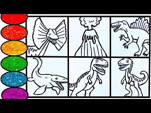 Learn How to draw Dinosaurs Сarnivores and Volcano Eruption- Coloring Jurassic World for kids