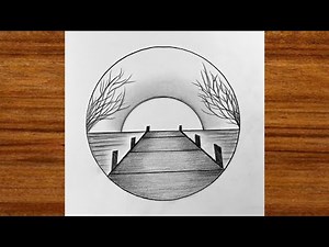 Pencil drawing in circle | Easy drawing ideas for beginners | Pencil sketch scenery drawing