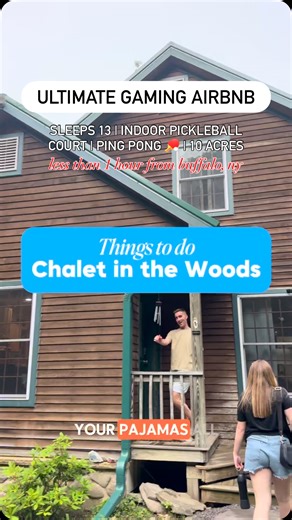 🤩 This Airbnb might be Ellicottville’s wildest hideaway… @evlchaletinthewoods has 10 acres of private woods, sleep up to 13 people, and what they literally call “The Ultimate Game Room” I’m talking pickleball indoors, ping‑pong, cornhole, Pop‑O‑Shot, darts, arcade games, and bubble hockey, and more 😮 Comment AIRBNB to see the space & save this for your next staycation! . . . #EVLchaletinthewoods #travel #airbnb #buffalony #buffalo #wny #westernnewyork #716 #staycation #glamping #pickleball | S