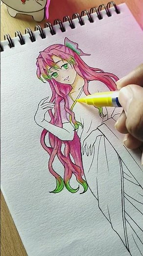 Beautiful Anime Girl in Pink Saree 🌸 | Drawing & Coloring #anime #drawing #shorts