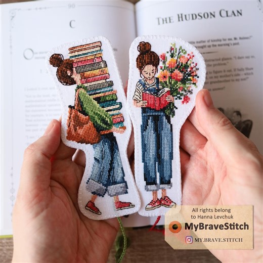 Set of Two Book Lover Bookmark Cross Stitch Pattern, PDF Download - Etsy