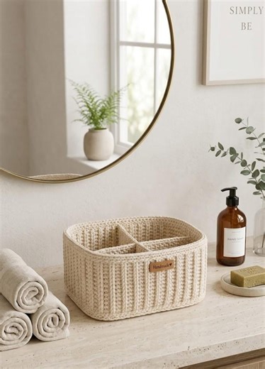 Crochet Basket Pattern PDF, Rectangular Bathroom Organizer, Chunky Storage Bin, Modern Home Decor Tutorial - Etsy