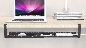 31Inch Extendable Under Desk Cable Management Tray, Black Metal Cable Management Tray Under Desk Cord Management with Clamp, 31 Inch x 4.33 Inch