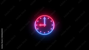 Neon nine O'clock star icon blue red color glowing animated black background