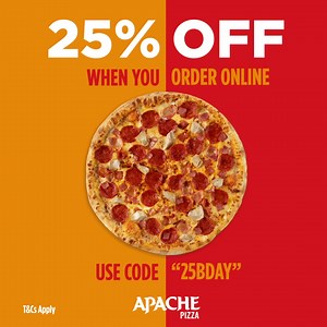 2.9K views · 427 reactions | Happy Birthday to us! 25% off when you order online today  | Apache Pizza | Facebook
