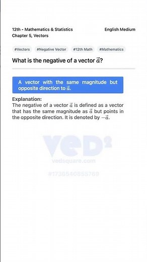 Negative of a Vector Explained 12th Math Vectors
