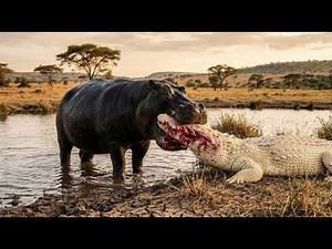 BRUTAL HIPPO ATTACK: Giant Hippo vs Crocodile (Rare Albino)