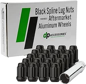 DPAccessories Lug Nuts Compatible with 2010-2015 Lexus RX350 | Black Spline Style | Aftermarket Aluminum Wheels Only | Set of 20 Wheel Nuts & 1 Tool | DLRX3503A-BK/1