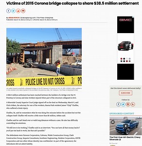 $38.5 Million for Construction Workers Injured in Catastrophic Bridge Collapse on 91 Freeway