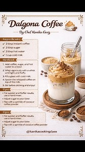 DALGONA COFFEE ☕✨ Fluffy whipped coffee on chilled milk – café style at home! Just 3 ingredients and it looks so fancy 😍 Save this recipe card 📌 and try it today. By Chef Kanika Garg Kanika’s Cooking Class @kanikacookingclass #DalgonaCoffee #WhippedCoffee #CoffeeLovers #CafeStyle #EasyDrinks #HomemadeCoffee #TrendingRecipes #KanikaCookingClass #ChefKanikaGarg | Kanika's Cooking Class
