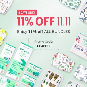 Enjoy 11% off ALL our bundles when you shop from now till 13th November. Just use this promo code during checkout : 11OFF11 Shop now : https://goo.gl/Hvmmvb ---- Know a friend who would enjoy Offspring's offerings? Refer them now and if they make a purchase before 13th November (next Monday), you earn 11% of their checkout value*, ie. if they make a purchase worth RM100, you'll earn RM11. *exclude tax and shipping fee Refer a friend now : https://goo.gl/BesMyB | Offspring Inc