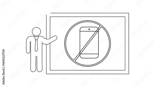 Man pointing to a sign depicting a crossedout smartphone on a whiteboard