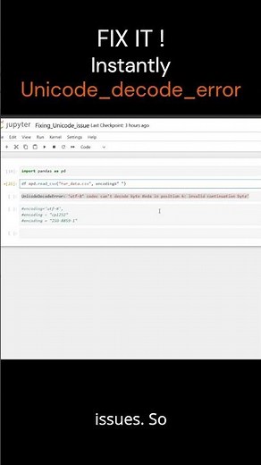 Fix Unicode UTF error in Python Pandas #python #pythonprogramming #datascience #pythontutorial #code